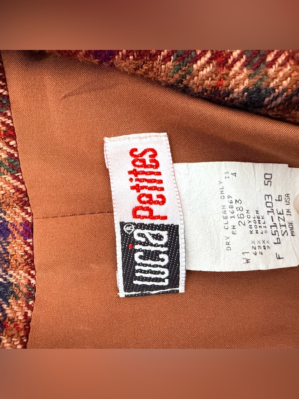 Lucia Petites Plaid Wool Linen Silk Blend Vintage Skirt Suit Sz 4/6P Made in U - Picture 6 of 8